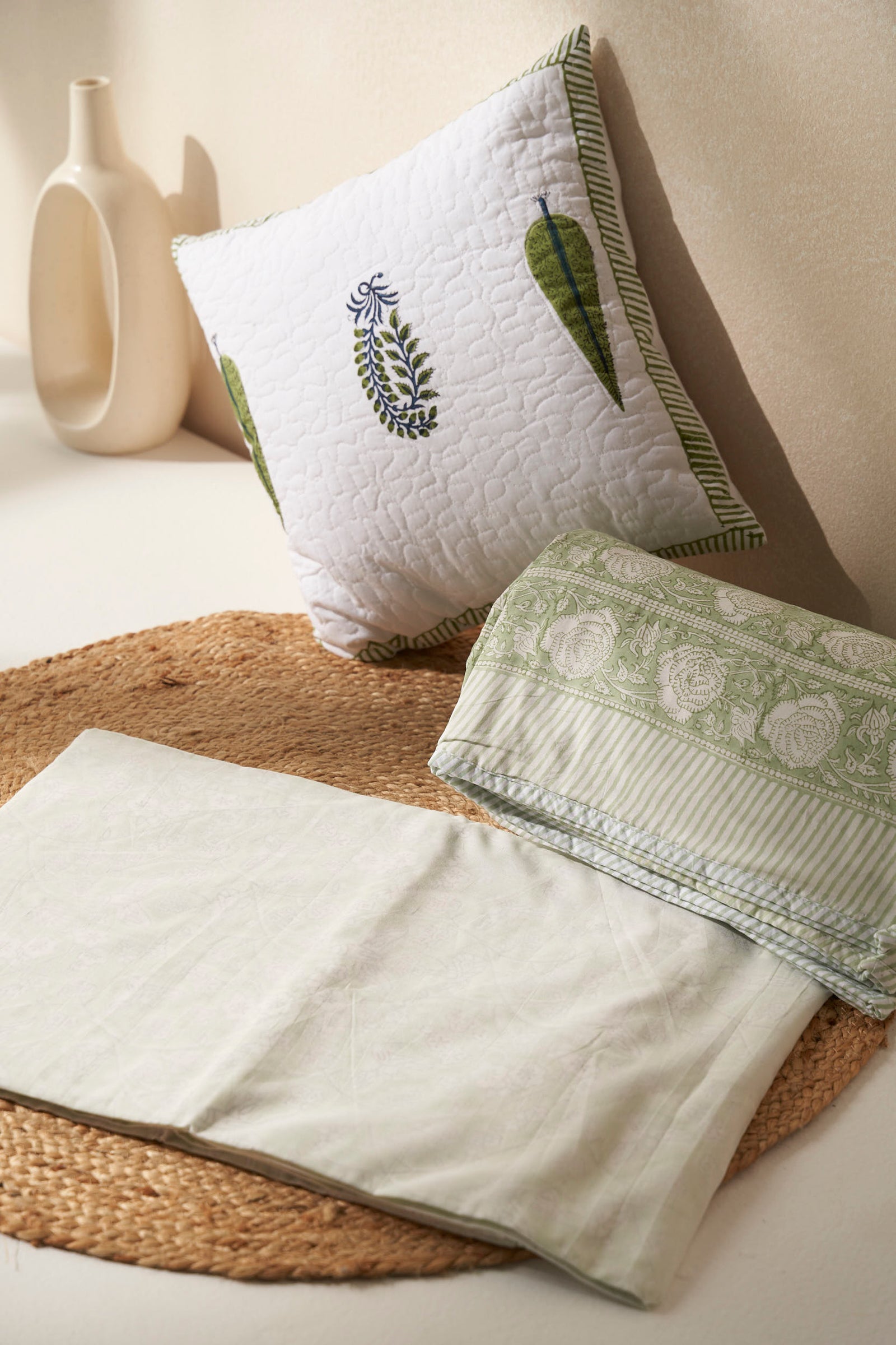 100% Cotton Neem Leaf Bedsheet – Sage & Ivory