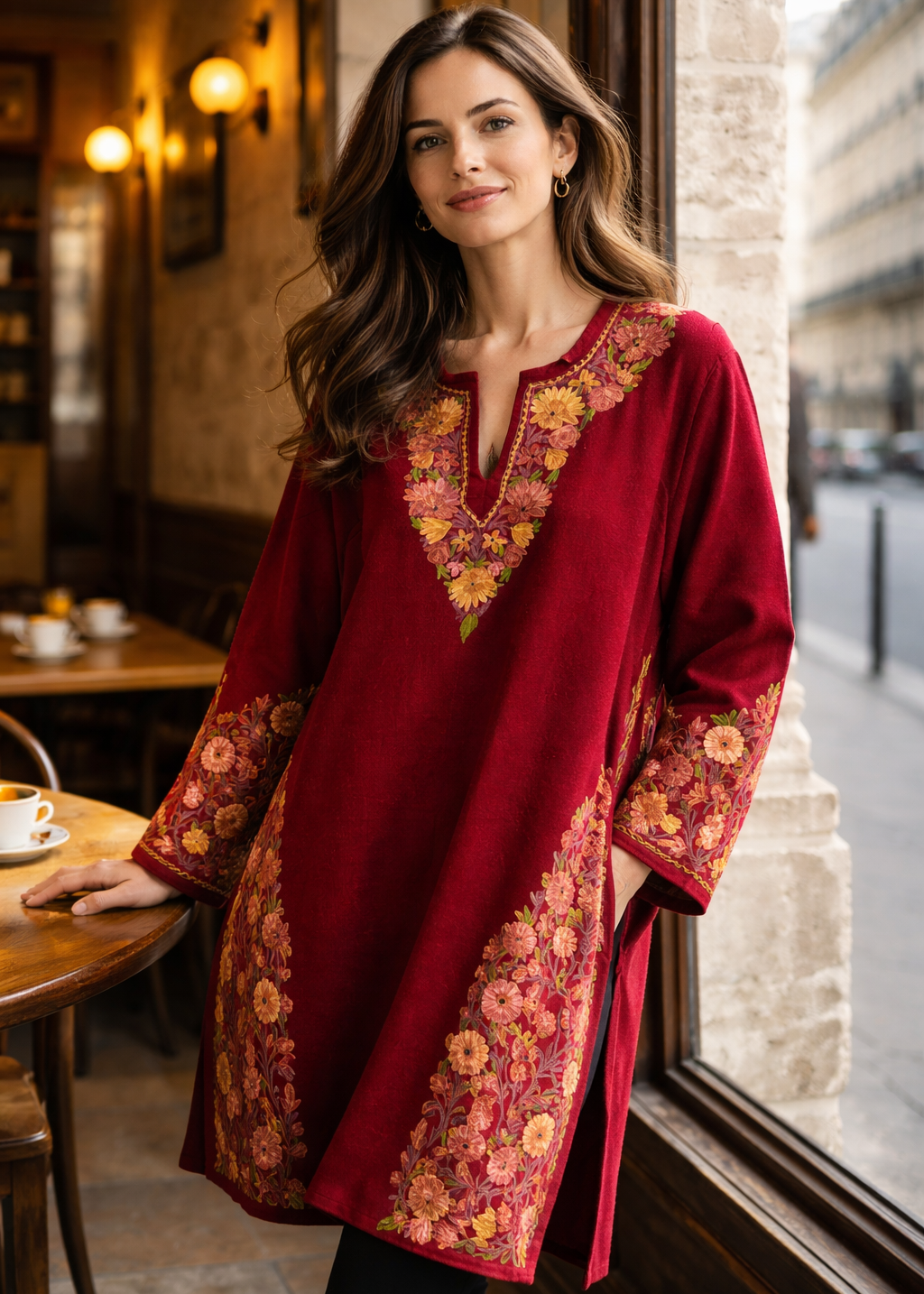 Pomegranate Winter Phiran – Hand-Embroidered in Kashmir